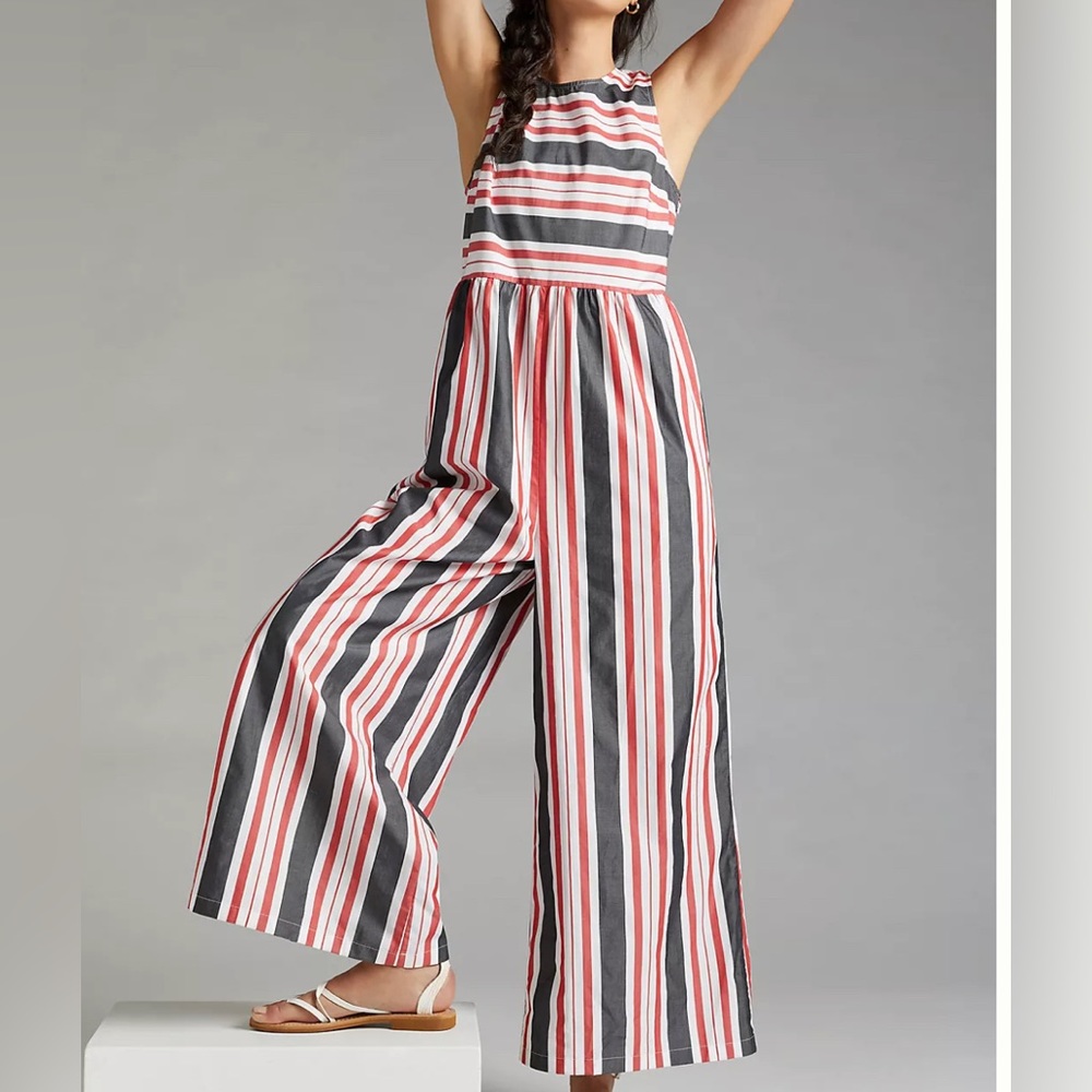 Anthropologie Maeve Striped Wide Leg Jumpsuit NWT Size M - Picture 1 of 14